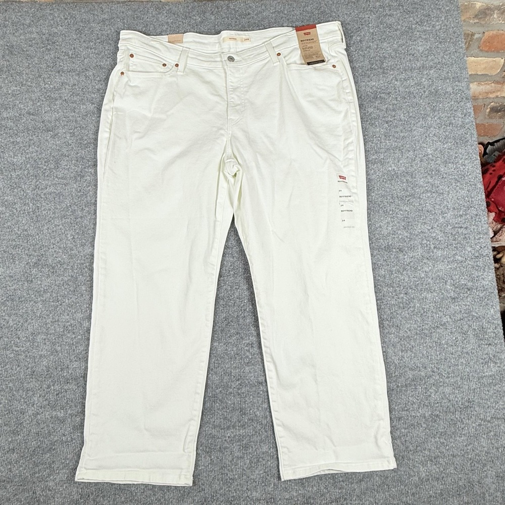 Levis Boyfriend Jeans Womens 24W White Stretch Tapered Leg Mid Rise Relaxed Fit - Picture 2 of 16